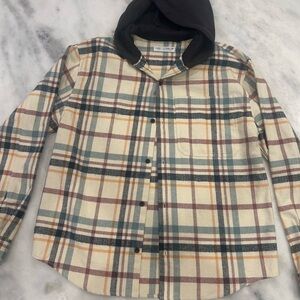 Zara Multicolor Plaid Button Down Shirt with Hood